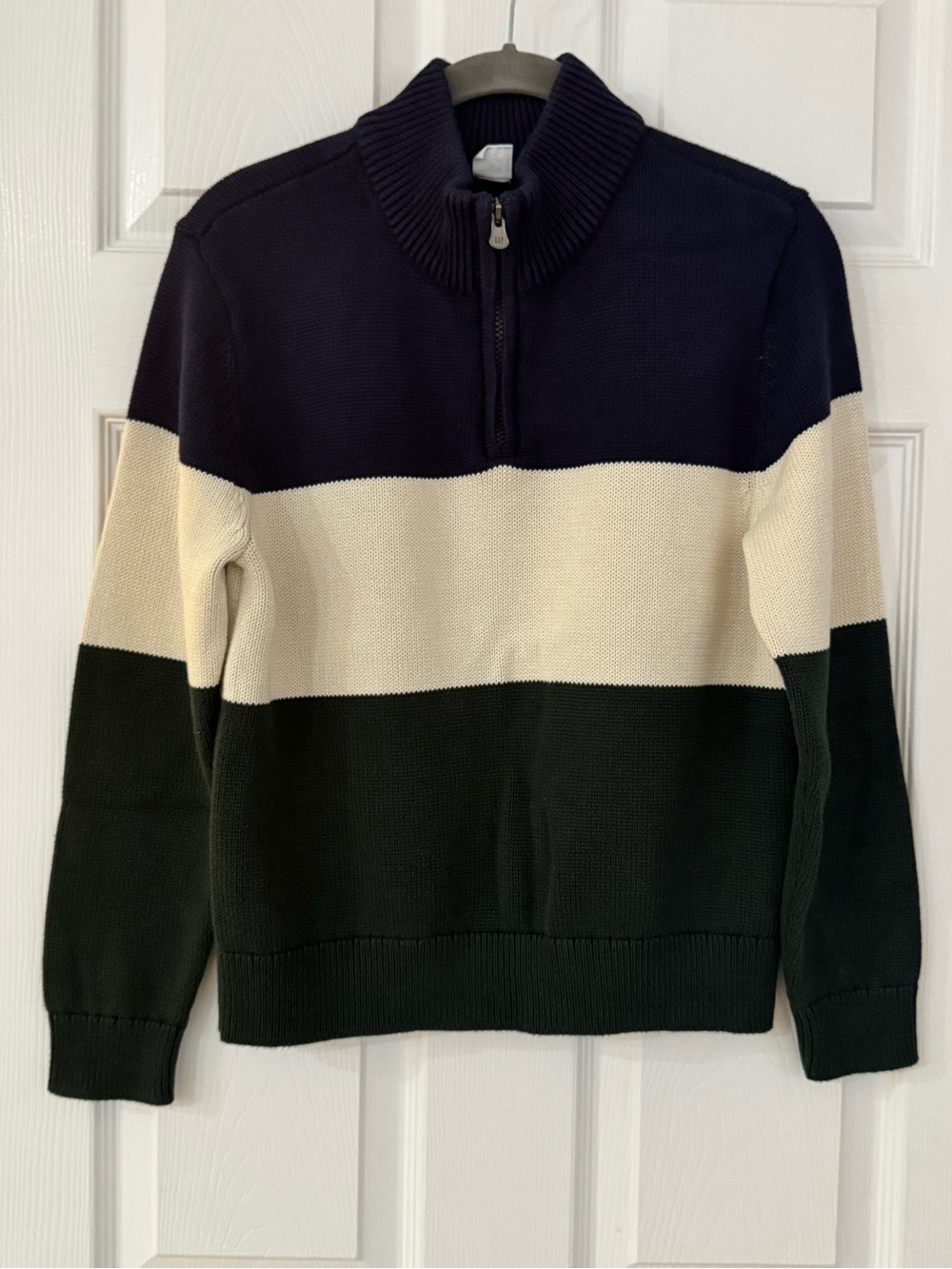 GAP Men’s Zip-Up Colorblock Sweater - Navy, Cream & Dark Green